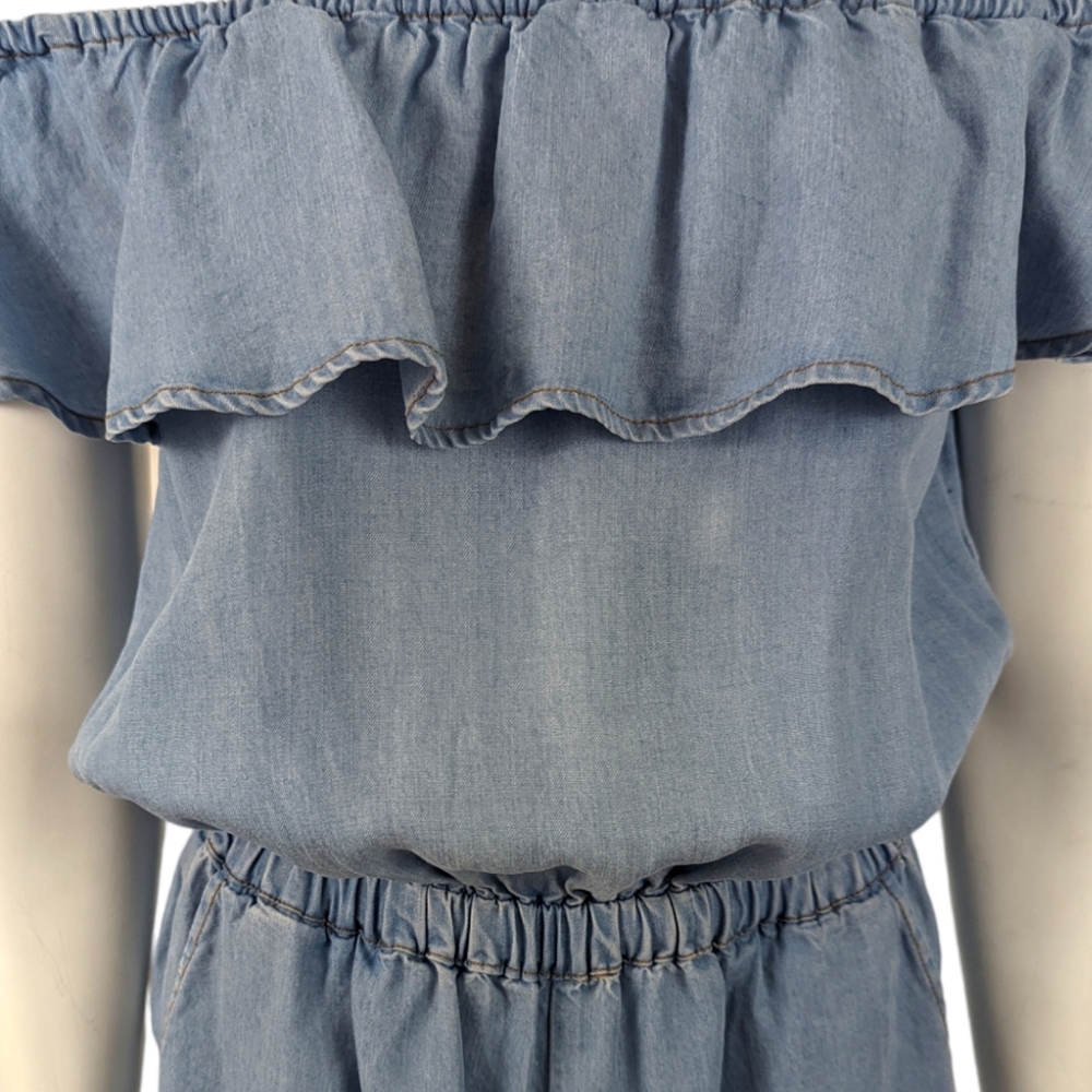 Splendid Chambray Romper Jumpsuit Womens XS Blue Tencel Off The Shoulder - Picture 5 of 15